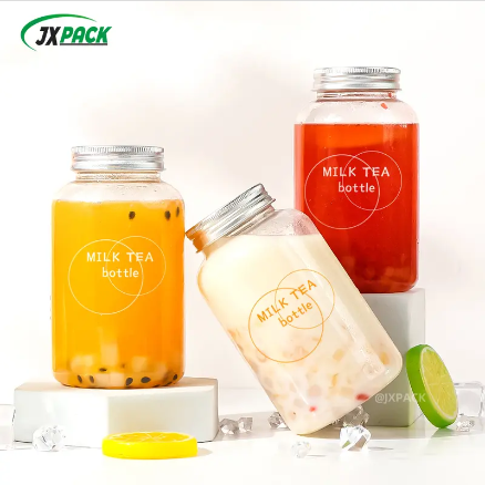 Cute Boba Cups Round Shape Milk Tea Jar With Metal Cap.png